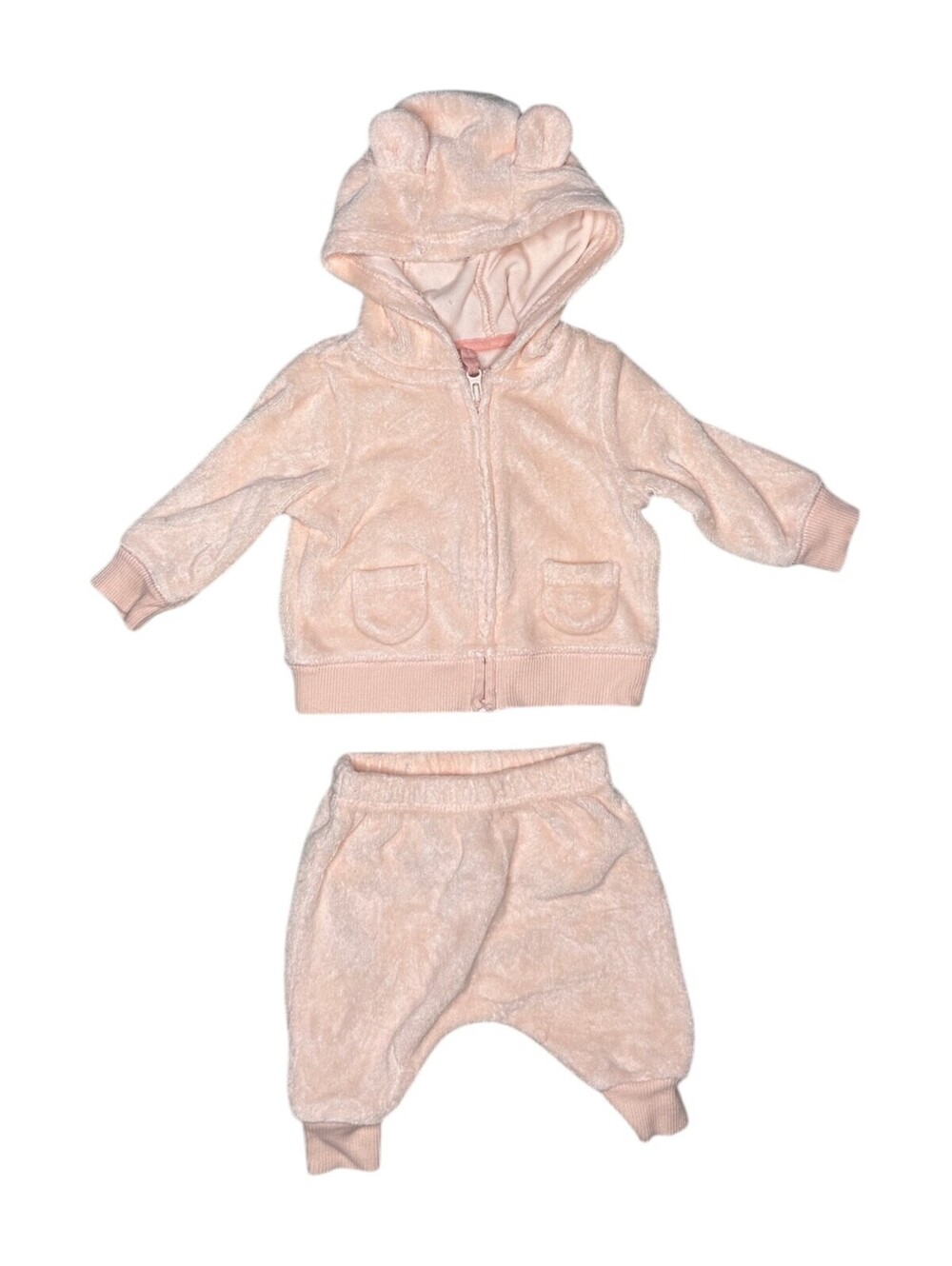 Carter's Newborn Baby Pink Plush Hoodie and Pants Set with Bear Ears